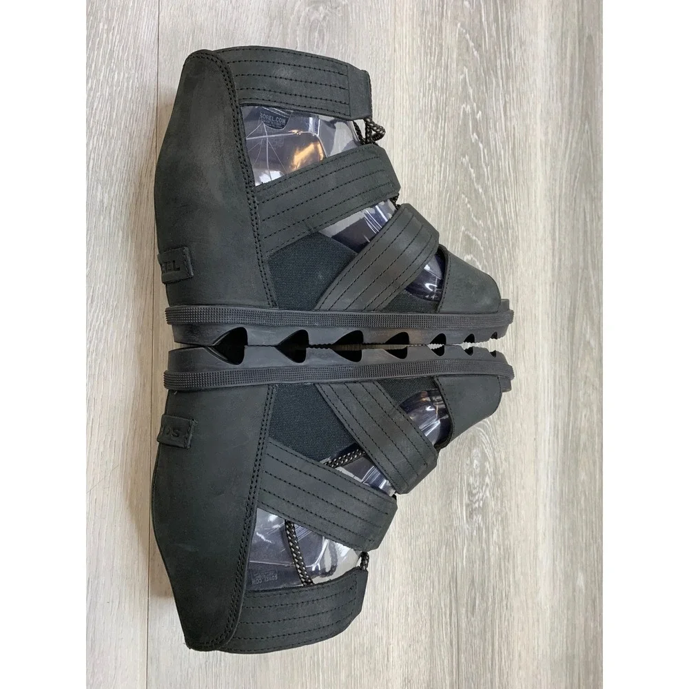 Sorel Joanie II LWomen's Lace Wedge Sandals Black Leather Gladiator 8 Shoes